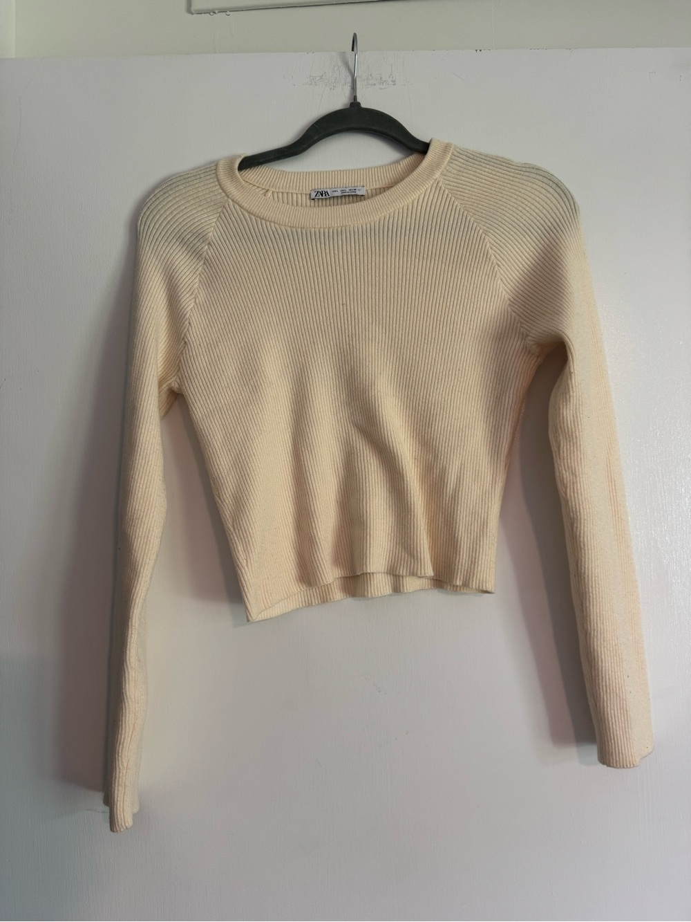 Zara Cream Ribbed Crewneck Sweater